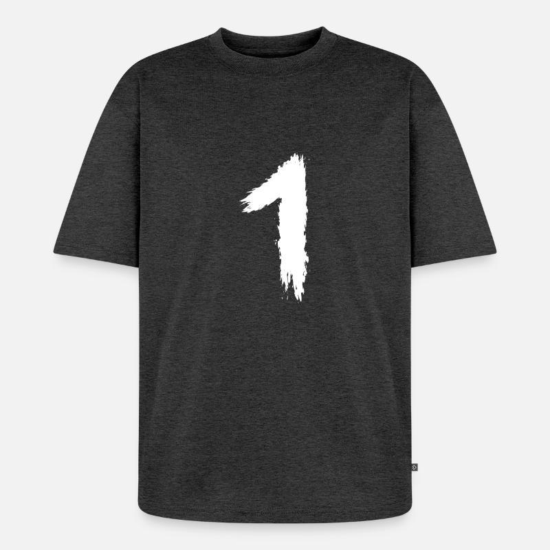 Zahl 1 Nummer Eins - Unisex Premium Oversized Bio T-Shirt - Anthrazit meliert