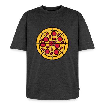 coupé morceaux morceaux pizza rond grand dessin an - T-shirt Premium bio oversize Unisexe - anthracite chiné - Devant - Thijin (182cm) & Selfina (174cm)
