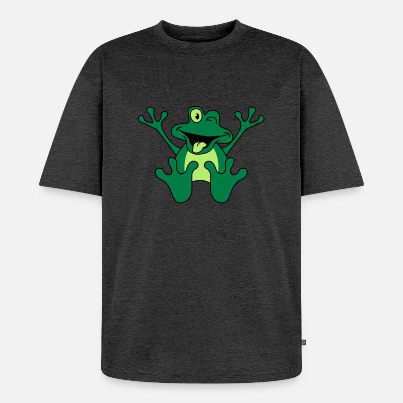 Funny Sitting Comic Frog - Unisex Premium Oversized Bio T-Shirt - Anthrazit meliert