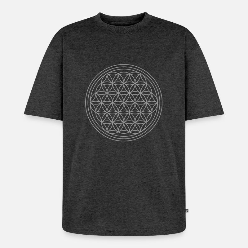 Blume des Lebens in silber - Unisex Premium Oversized Bio T-Shirt - Anthrazit meliert