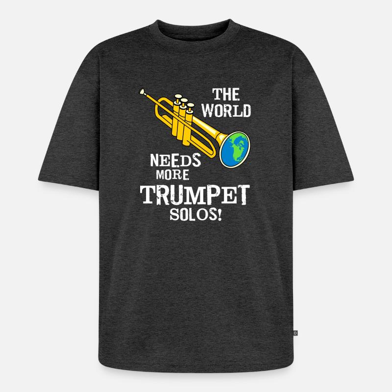 Trompete Solos Weißer Text - Unisex Premium Oversized Bio T-Shirt - Anthrazit meliert