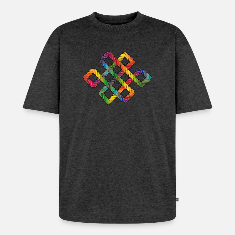 Buddhistischer Endlosknoten Regenbogen - Unisex Premium Oversized Bio T-Shirt - Anthrazit meliert