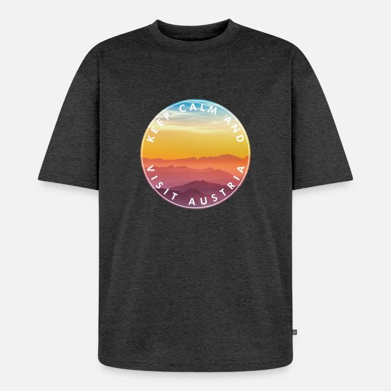 Keep Calm Visit Austria Kreis Badge - Unisex Premium Oversized Bio T-Shirt - Anthrazit meliert