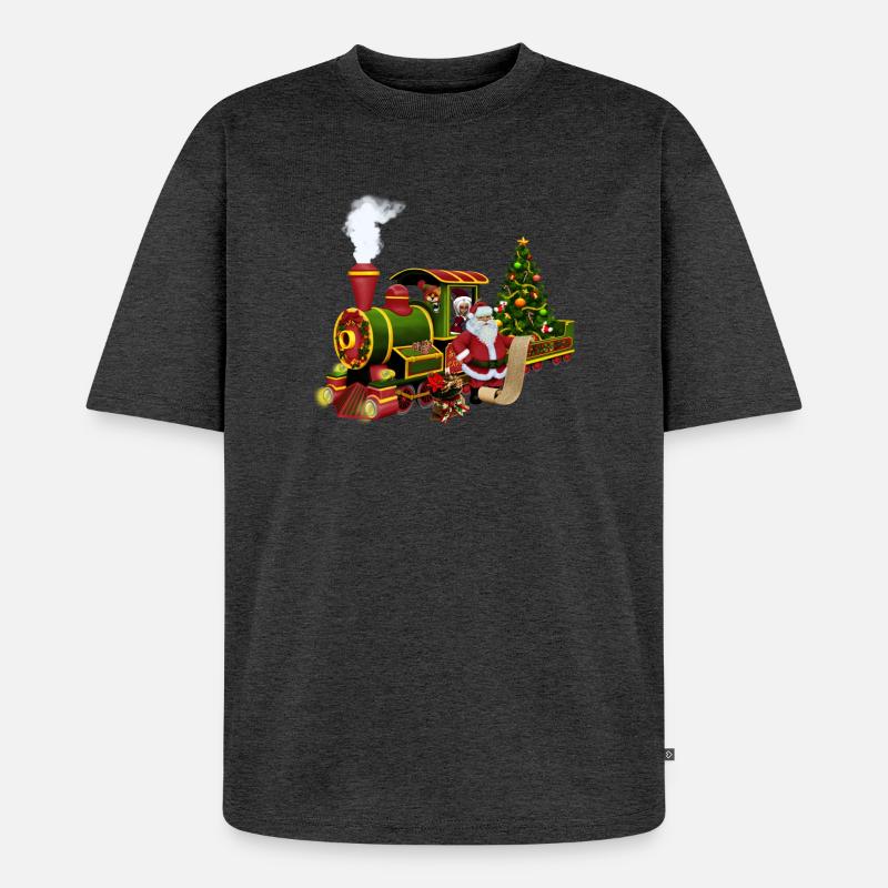 Santa mit einem Zug - Unisex Premium Oversized Bio T-Shirt - Anthrazit meliert