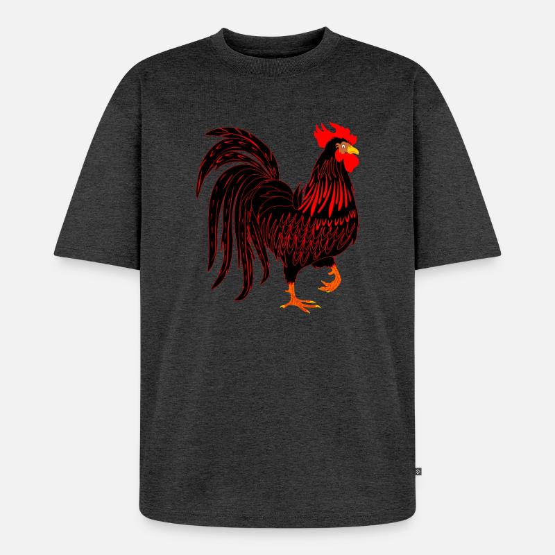 Schwarzer Hahn Coq - Unisex Premium Oversized Bio T-Shirt - Anthrazit meliert
