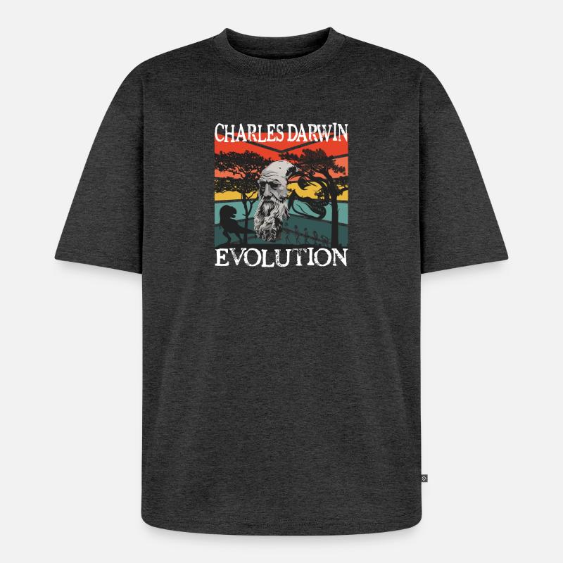 Idée cadeau textile Charles Darwin Evolution - T-shirt Premium bio oversize Unisexe - anthracite chiné