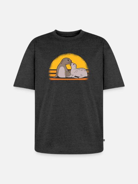 Seal med baby søde sæler sæler gave - Unisex Premium oversized økologisk T-shirt - antracit meleret