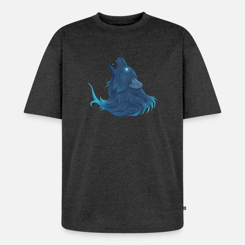 Heulender blauer Wolf - Guide Loup Bleu - Unisex Premium Oversized Bio T-Shirt - Anthrazit meliert