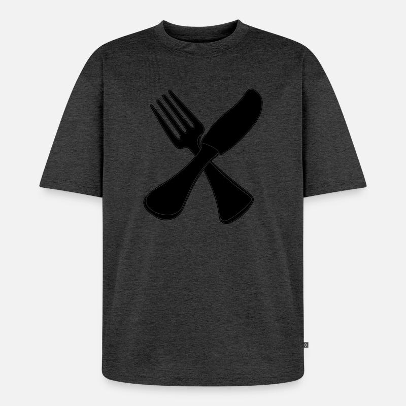 Besteck Messer und Gabel - Unisex Premium Oversized Bio T-Shirt - Anthrazit meliert