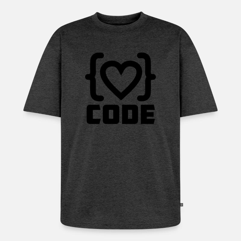 Herzprogrammierer Code Logo mit Text CODE - Unisex Premium Oversized Bio T-Shirt - Anthrazit meliert