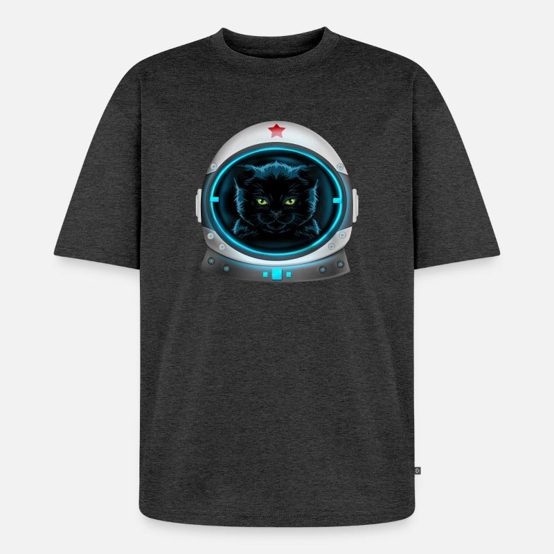 angry space cat astronaut - Unisex Premium Oversized Organic T-Shirt - heather anthracite