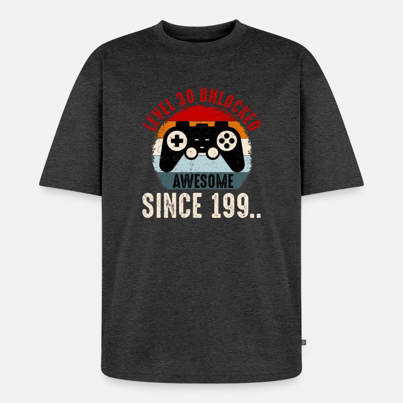 Level 30 Unlocked Retro Controller - Unisex Premium Oversized Organic T-Shirt - heather anthracite