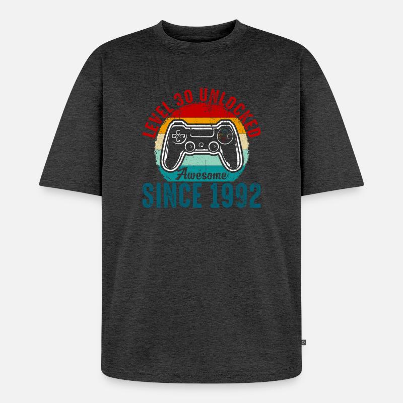 Level 30 Entsperrtes Retro-Controller-Tee - Unisex Premium Oversized Bio T-Shirt - Anthrazit meliert