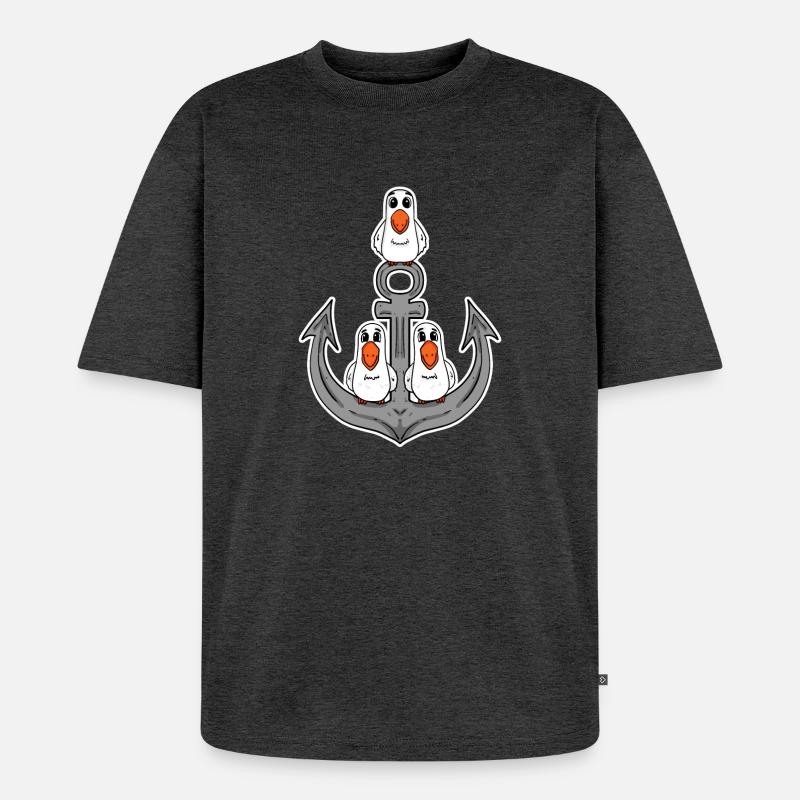 Möwen Möwe Anker - Unisex Premium Oversized Bio T-Shirt - Anthrazit meliert