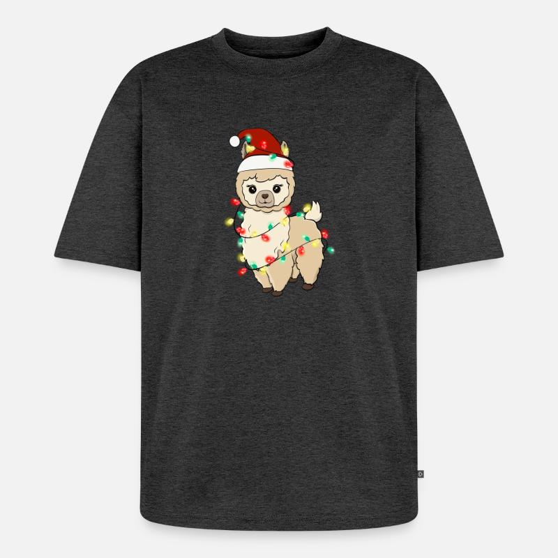 Lama mit Weihnachtslichtern - Unisex Premium Oversized Bio T-Shirt - Anthrazit meliert