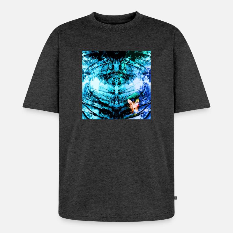 Blauer Psychedelischer Schmetterling - Unisex Premium Oversized Bio T-Shirt - Anthrazit meliert