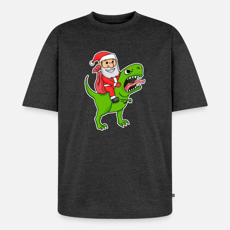 Weihnachtsmann Dinosaurier - Unisex Premium Oversized Bio T-Shirt - Anthrazit meliert