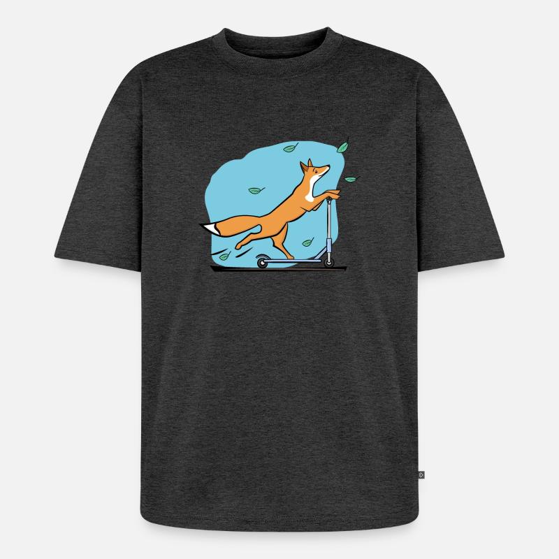 Fuchs mit Roller - Unisex Premium Oversized Bio T-Shirt - Anthrazit meliert