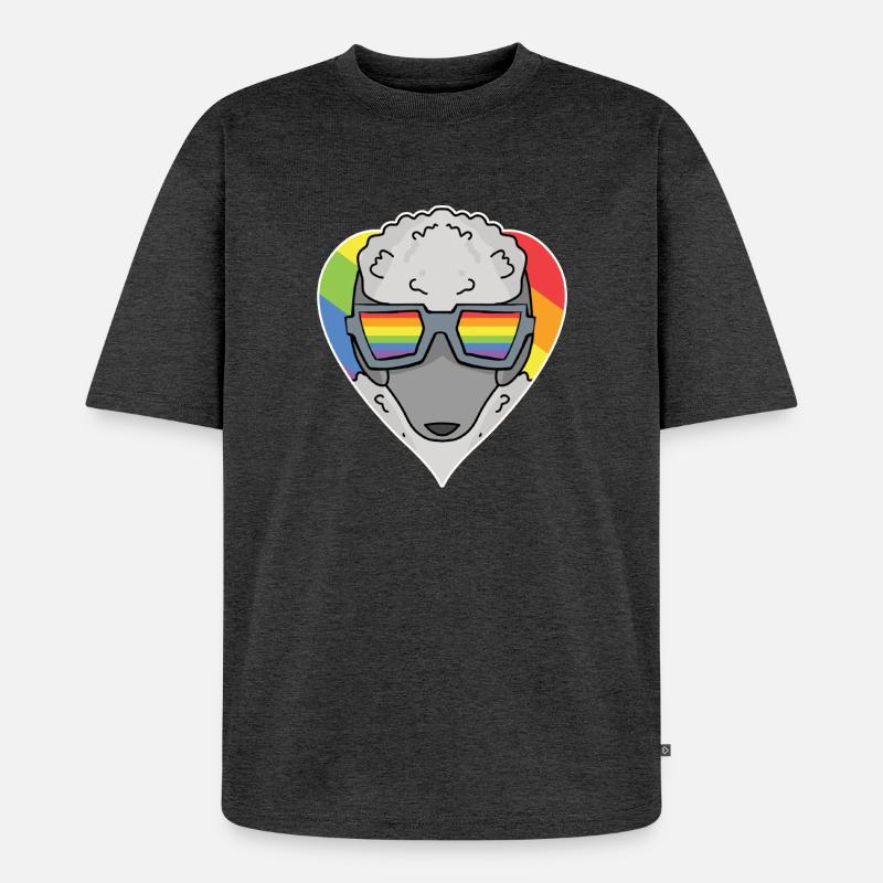 Regenbogen - Hund mit Brille - Pudel - Unisex Premium Oversized Bio T-Shirt - Anthrazit meliert