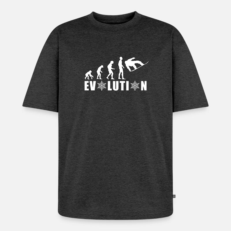 EVOLUTION SNOWBOARD Schnee Winter Geschenk - Unisex Premium Oversized Bio T-Shirt - Anthrazit meliert