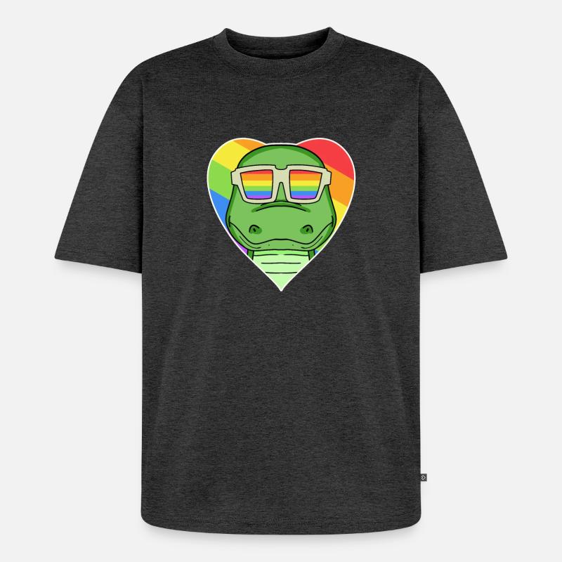 Regenbogen - Krokodil mit Brille - Unisex Premium Oversized Bio T-Shirt - Anthrazit meliert