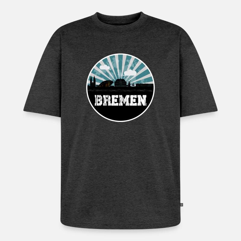 Bremen Skyline Blue Hour - Unisex Premium Oversized Bio T-Shirt - Anthrazit meliert