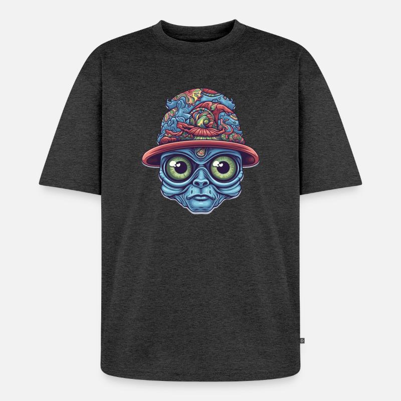 Psychedelischer Alien - Unisex Premium Oversized Bio T-Shirt - Anthrazit meliert