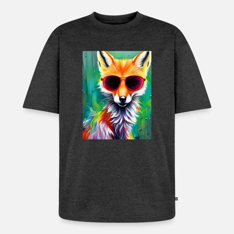 Neonfuchs mit roter Sonnenbrille - Unisex Premium Oversized Bio T-Shirt - Anthrazit meliert
