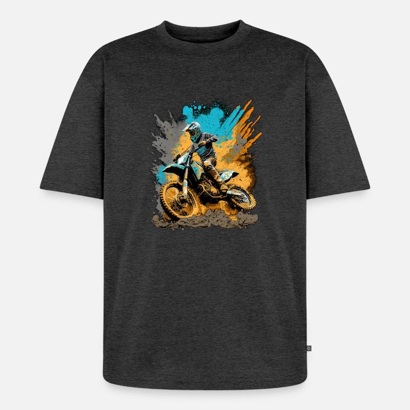 Motocross Action Schlamm Spritzer - Unisex Premium Oversized Bio T-Shirt - Anthrazit meliert