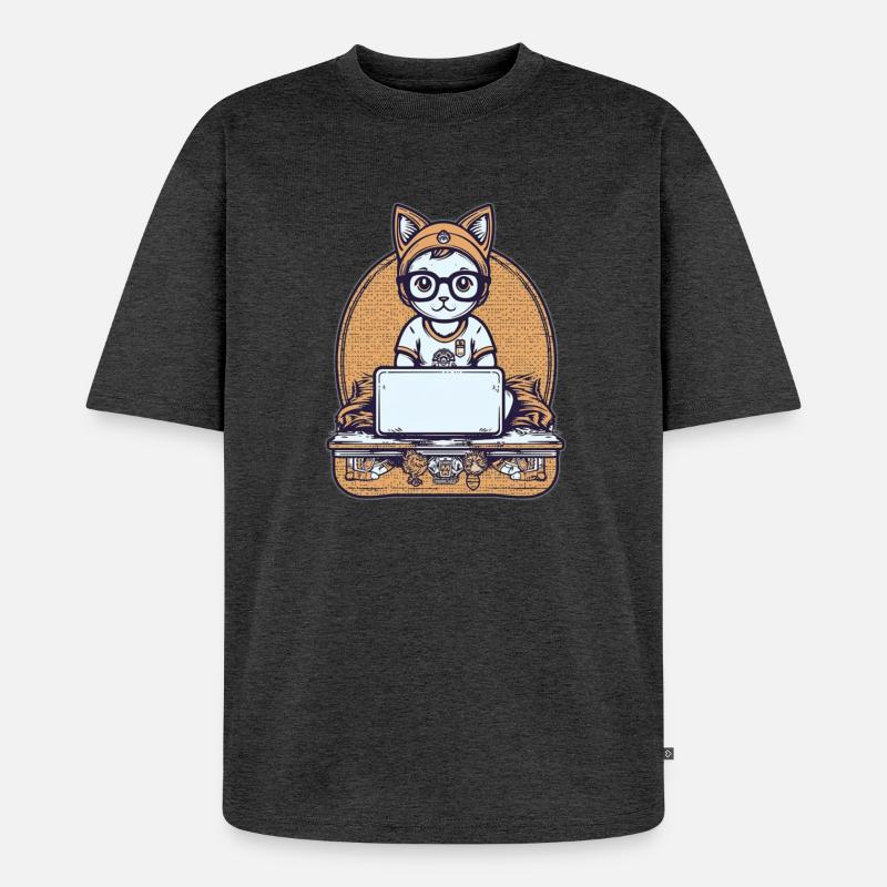 Chat technique au bureau - T-shirt Premium bio oversize Unisexe - anthracite chiné
