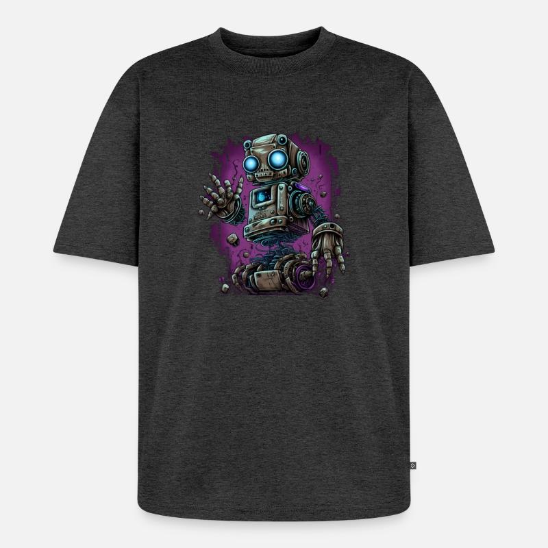 Neon-Dampfroboter im Schrottplatz-Schein - Unisex Premium Oversized Bio T-Shirt - Anthrazit meliert