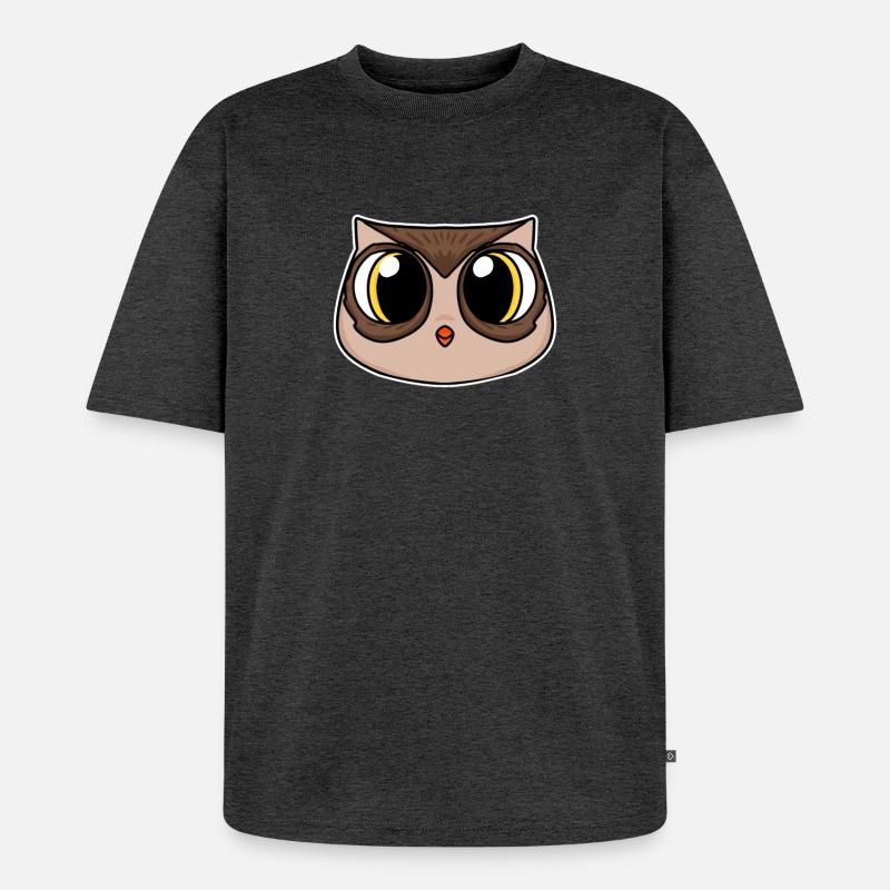 Eule Kopf - Unisex Premium Oversized Bio T-Shirt - Anthrazit meliert