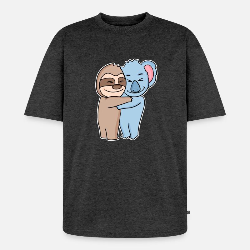 Sloth and koala hugging - hug - Unisex Premium Oversized Organic T-Shirt - heather anthracite