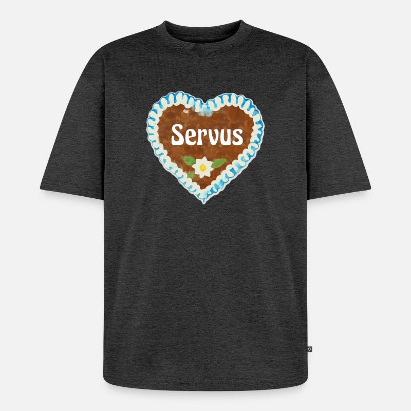 Lebkuchenherz Servus - Unisex Premium Oversized Bio T-Shirt - Anthrazit meliert