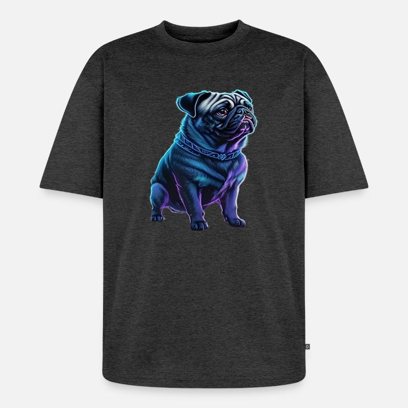 Futuristischer Neon-Mops - Unisex Premium Oversized Bio T-Shirt - Anthrazit meliert