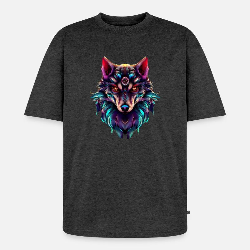 Wolfskopf Synthwave Wolf - Unisex Premium Oversized Bio T-Shirt - Anthrazit meliert