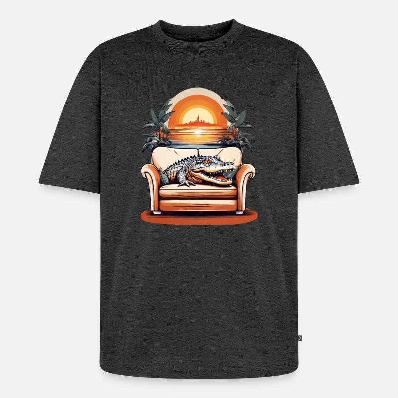Alligator auf Sofa - Unisex Premium Oversized Bio T-Shirt - Anthrazit meliert