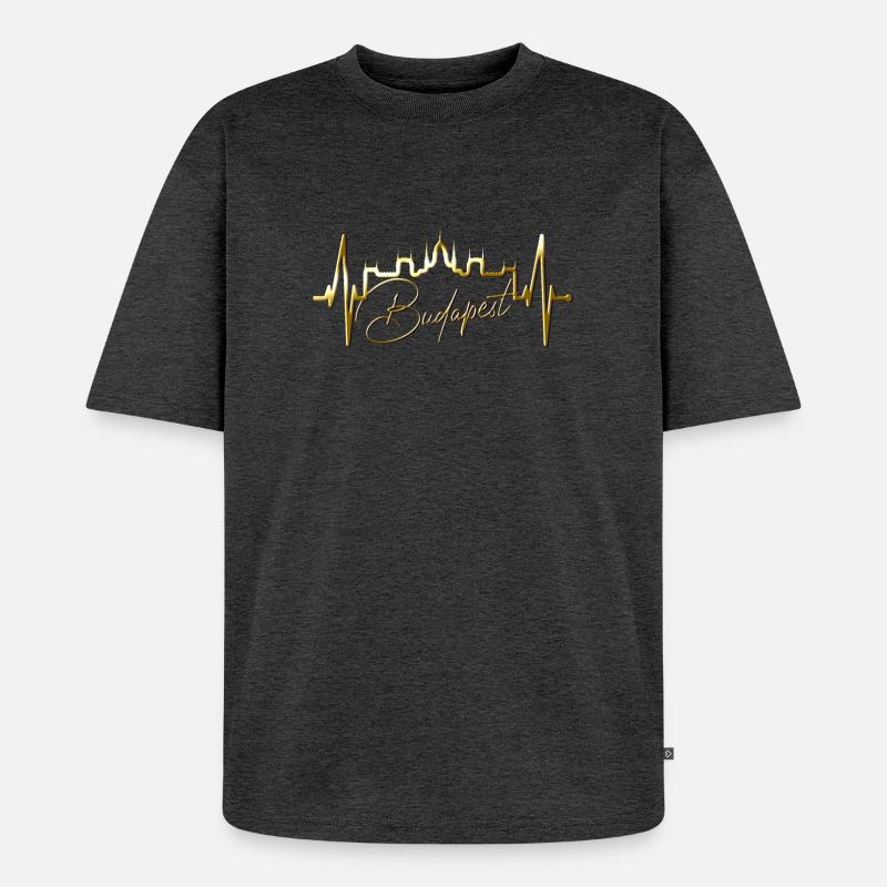 Budapest Skyline Herzschlag Ungarn Herz Budapester - Unisex Premium Oversized Bio T-Shirt - Anthrazit meliert