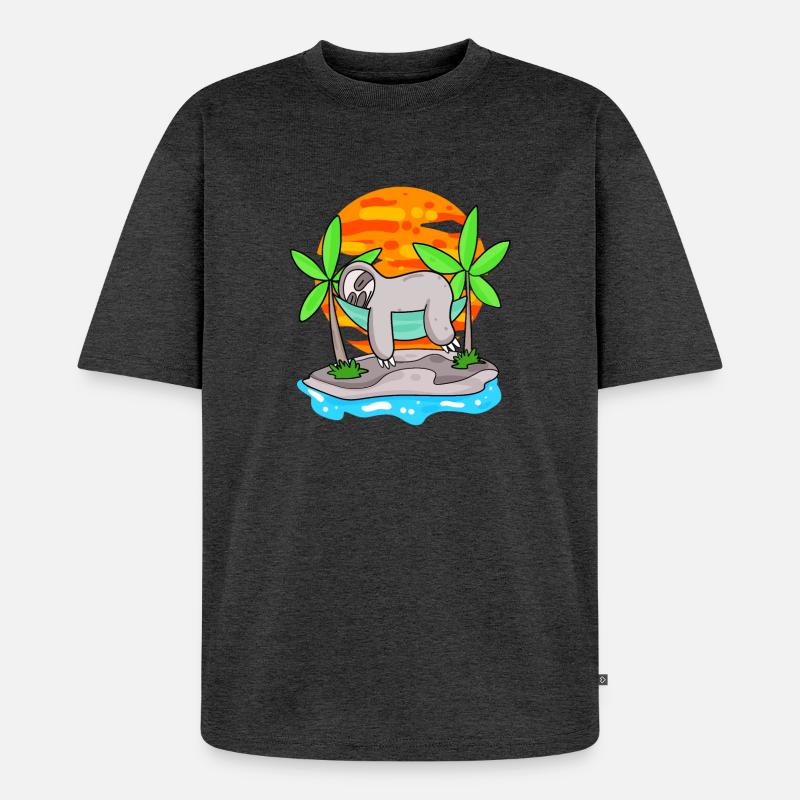 Faultier am Strand - Unisex Premium Oversized Bio T-Shirt - Anthrazit meliert