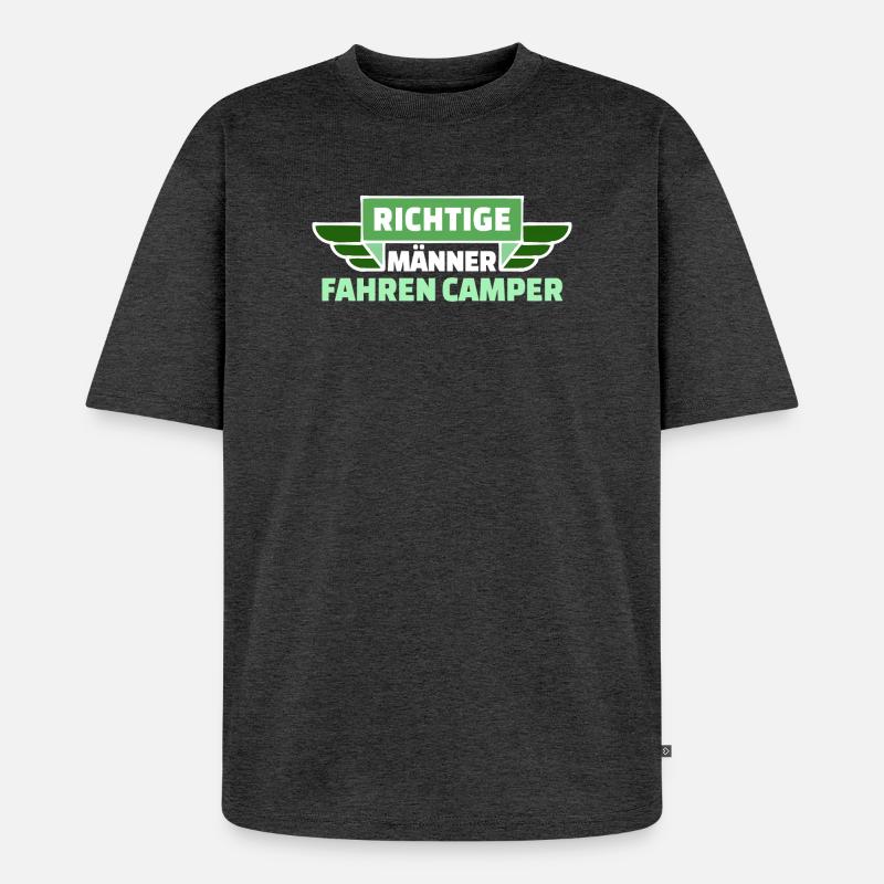 Camping Wanderer Camper Wanderlust Statement - Unisex Premium Oversized Bio T-Shirt - Anthrazit meliert
