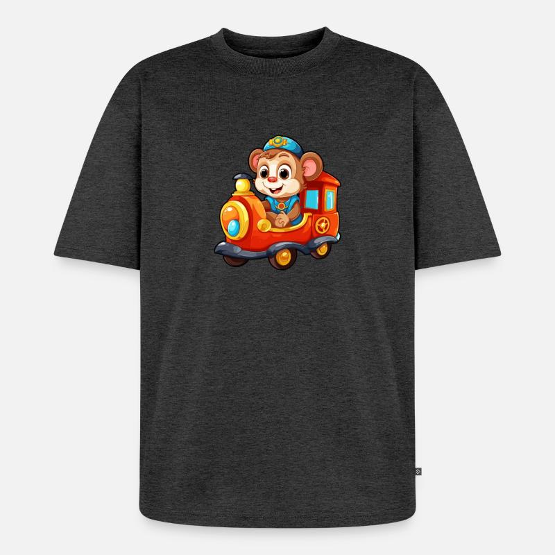 Affe Eisenbahn Schimpanse Affe fährt Eisenbahn - Unisex Premium Oversized Bio T-Shirt - Anthrazit meliert