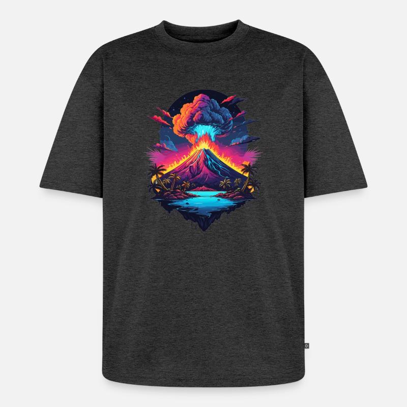 Vulkan Ausbruch - Unisex Premium Oversized Bio T-Shirt - Anthrazit meliert