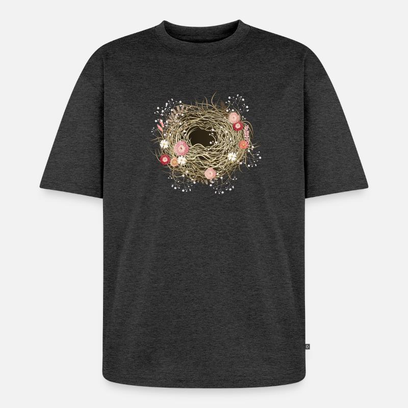 leeres Vogelnest oder Osternest mit Trockenblumen - Unisex Premium Oversized Bio T-Shirt - Anthrazit meliert