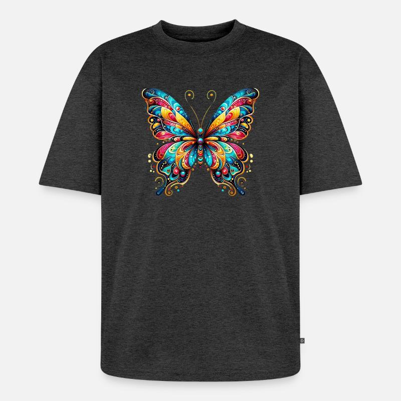 Schmetterling - Unisex Premium Oversized Bio T-Shirt - Anthrazit meliert