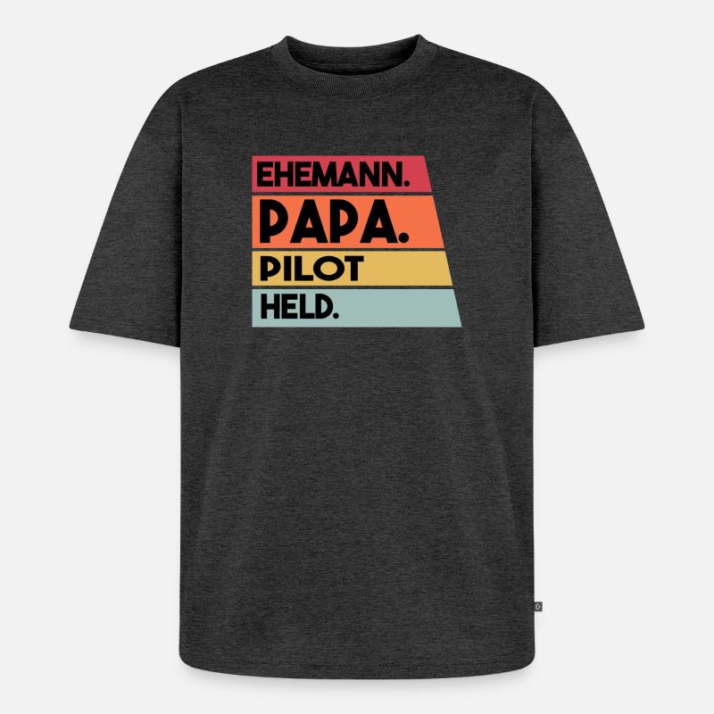 Ehemann Papa Pilot Held - Unisex Premium Oversized Bio T-Shirt - Anthrazit meliert