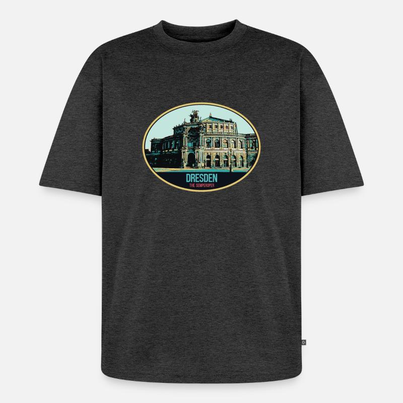 Dresdner Semperoper: Eleganz in der Illustration - Unisex Premium Oversized Bio T-Shirt - Anthrazit meliert