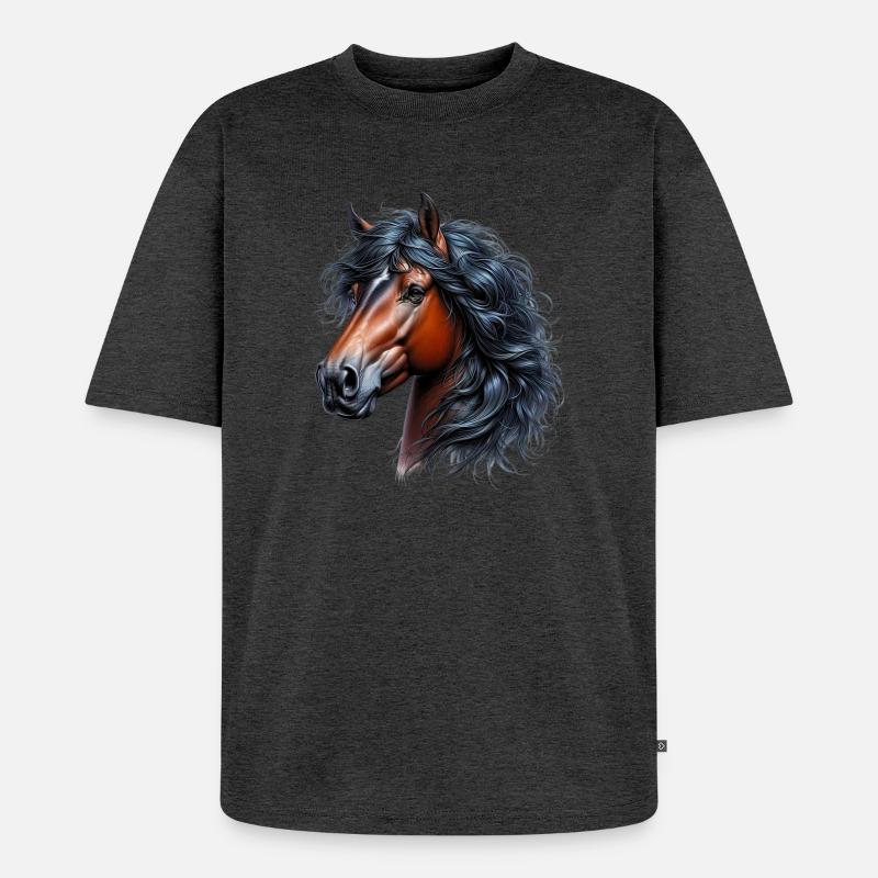 Pferd - Unisex Premium Oversized Bio T-Shirt - Anthrazit meliert