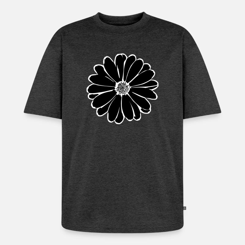 Fleur, Noir, Fleurs, Noir, Fleur - T-shirt Premium bio oversize Unisexe - anthracite chiné