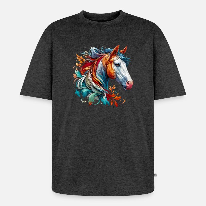 Pferd - Unisex Premium Oversized Bio T-Shirt - Anthrazit meliert