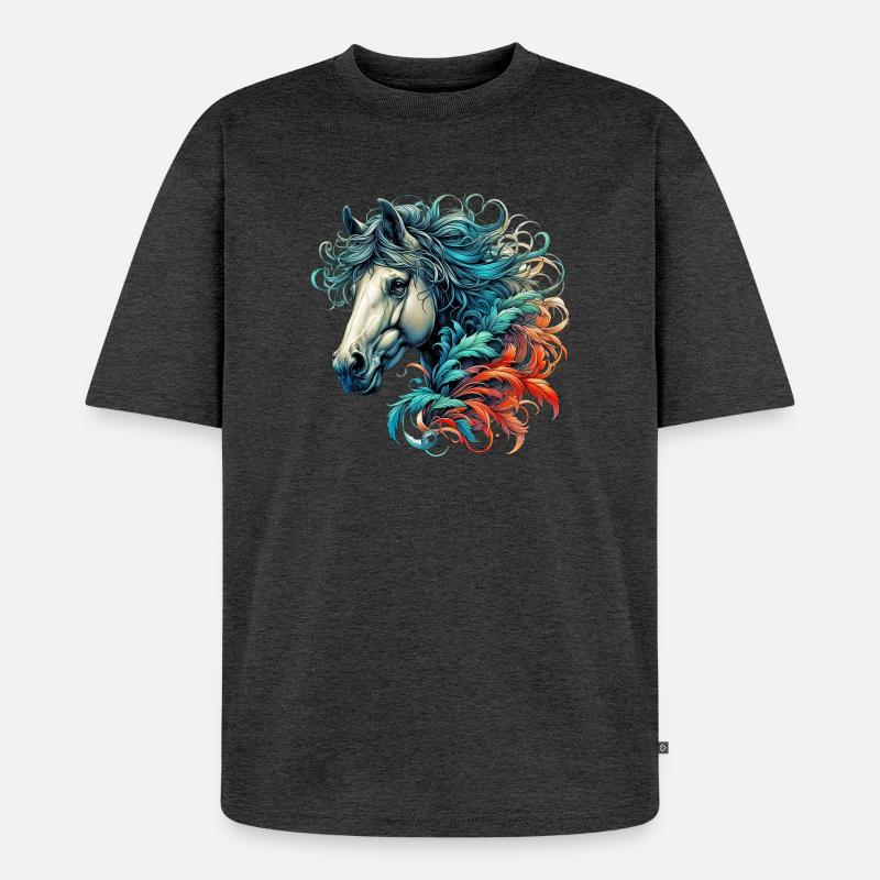 Pferd - Unisex Premium Oversized Bio T-Shirt - Anthrazit meliert